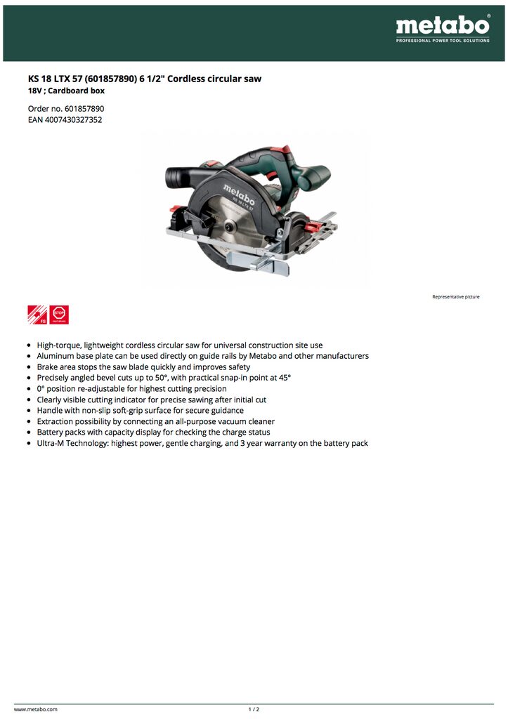Metabo KS 18 LTX 57 6 1/2″ Cordless Circular Saw – 601857890 | Millerwelds